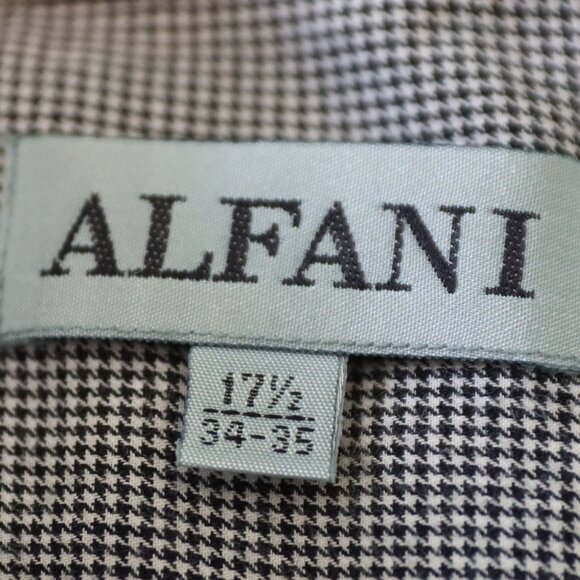 Alfani Men's Black and White small herringbone print Dress Shirt 17 1/2 34-35 - Picture 2 of 12